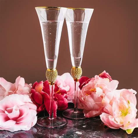 The Wine Savant Diamond Champagne Flutes Set Of 2 Glasses Dimond Rhinestone Ebay