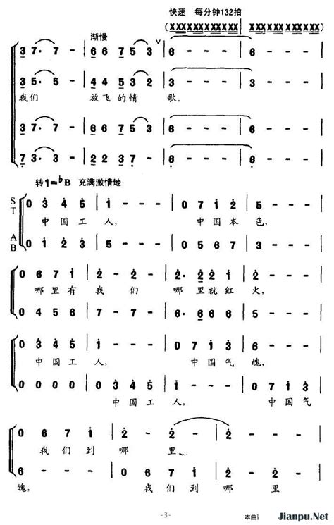 《中国工人》简谱 歌谱 钢琴谱吉他谱 简谱之家