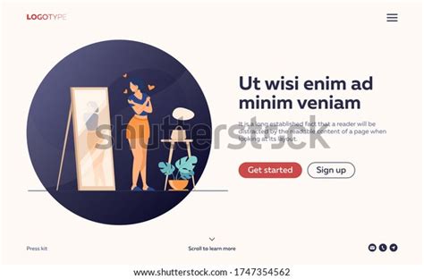 Narcissist Lady Standing Mirror Looking Reflection Stock Vector