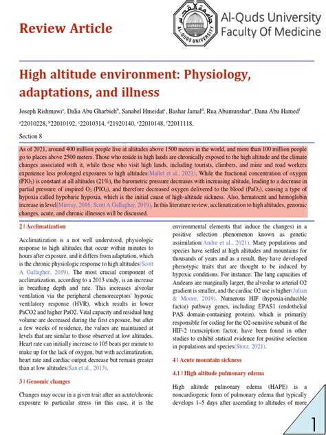 High Altitude Environment Physiology, Adaptations, and Illness | PDF ...