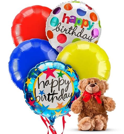 Delivery today Plush Teddy Bear Mylar Happy Birthday Balloons