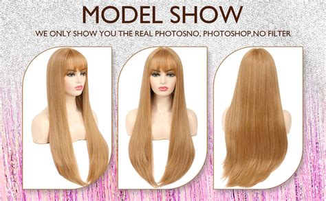 Amazon SOKU Strawberry Blonde Natural Straight Wig With Bangs 28