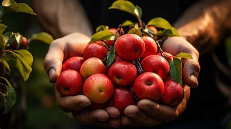 Premium AI Image | Farmer Harvesting Apples Holding a Basket