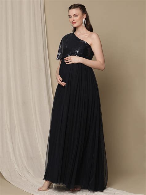 Buy Blue Sequin Maternity Photoshoot Gown