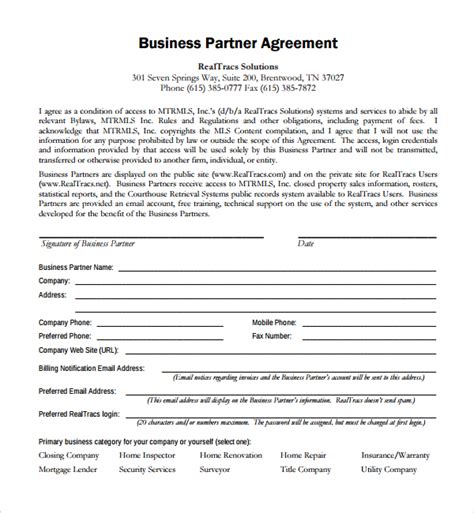 FREE 7+ Sample Business Partner Agreement Templates in PDF | MS Word