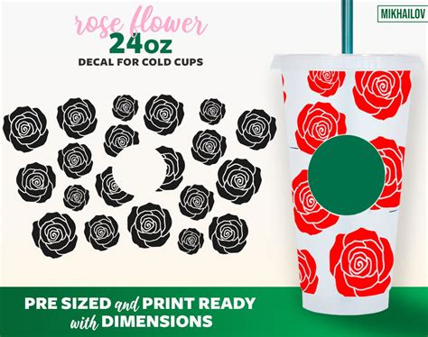 Rose Cup Svg Floral Full Wrap Flower Seamless Personalized Cold Cup