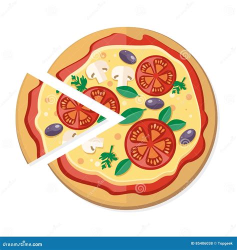 Pizza With Tomatoes Olives Mushrooms And Herbs Stock Vector