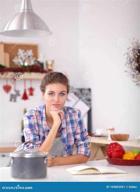 Young Woman Sitting A Table In The Kitchen Stock Image Image Of