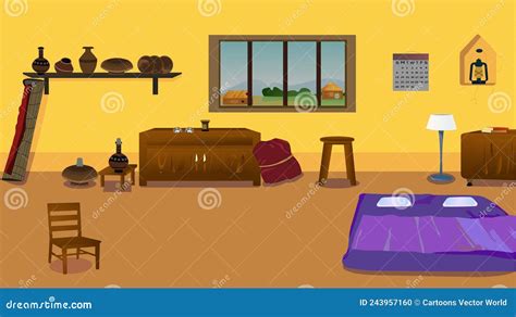 Village Poor Room Inside Vector Artwork Illustration Stock Vector