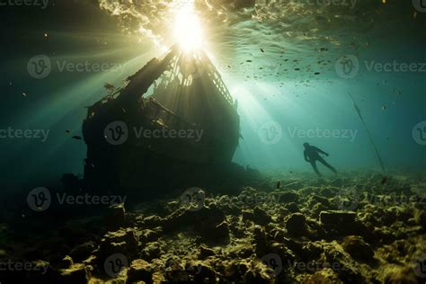 Free Diver Exploring A Shipwreck Ai Generative Stock Photo At