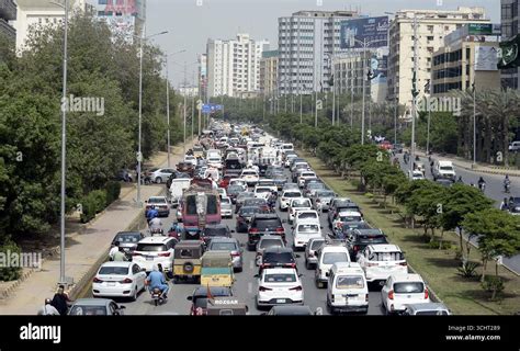 KARACHI, PAKISTAN, SEP 03: A large numbers of vehicles stuck in traffic