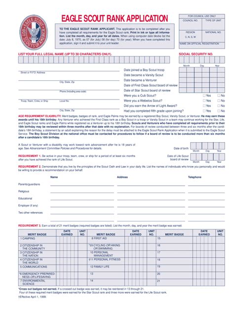 Eagle Scout Application Form Fillable Printable Forms Free Online