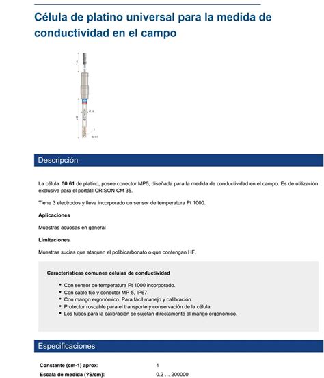 C Lula De Conductividad Universal Electrodos De Pt Cuerpo Vidrio Y