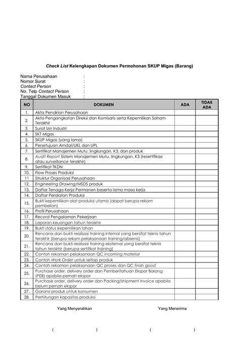 Contoh Checklist Dokumen