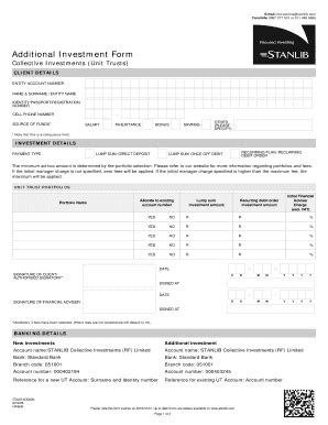 Fillable Online Additional Investment Form Stanlib Fax Email