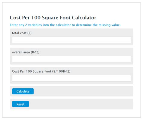 Cost Per 100 Square Foot Calculator - Calculator Academy