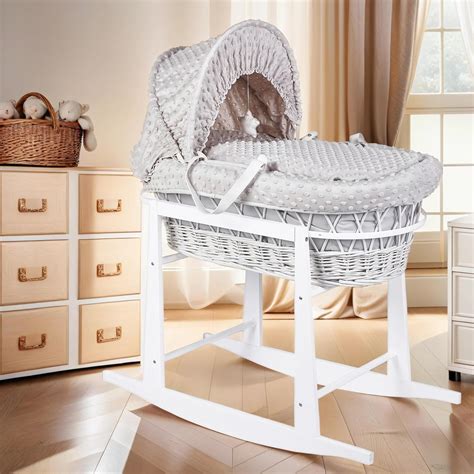luxury moses basket padded wicker baby full set rocking stand white ha
