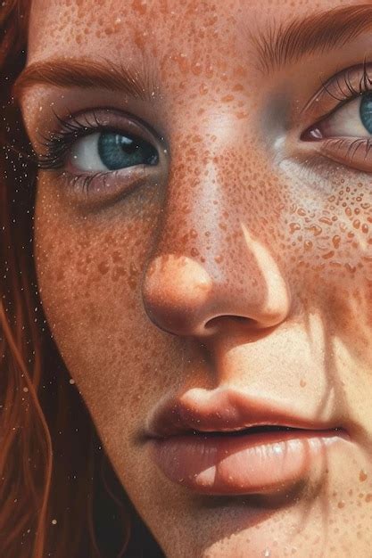 Una Pintura De La Cara De Una Mujer Con Pecas Y Ojos Azules Foto Premium