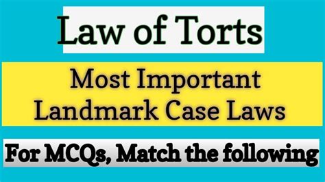 Most Important Landmark Case Laws On Law Of Torts For MCQs Match The