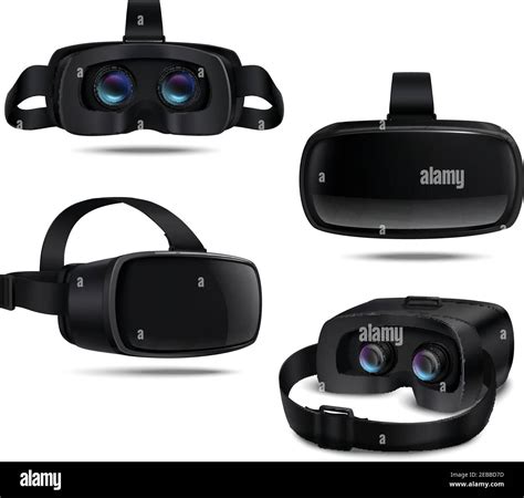 Realistic Black Vr Headsets Viewed From Different Sides Isolated On