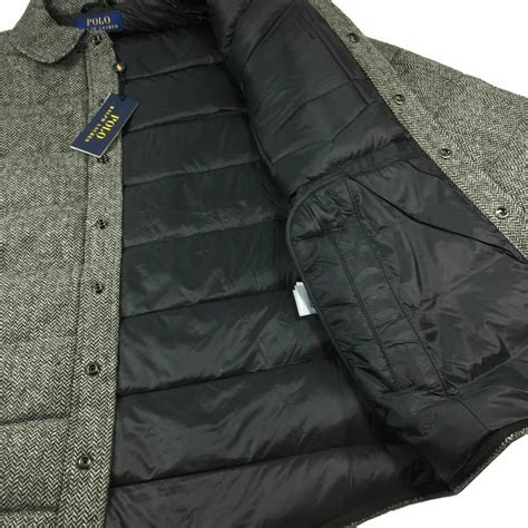 Polo Ralph Lauren Wool Tweed Herringbone 750 Down Quilted Shirt Jacket