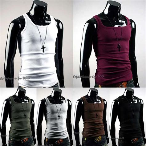 Comfortable Mens Clothing Sleeveless Solid Color Sports Undershirt