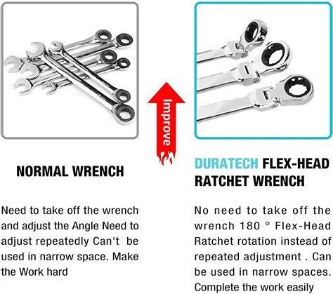 Duratech Extra Long Flex Head Double Box End Ratcheting Wrench Set Sae