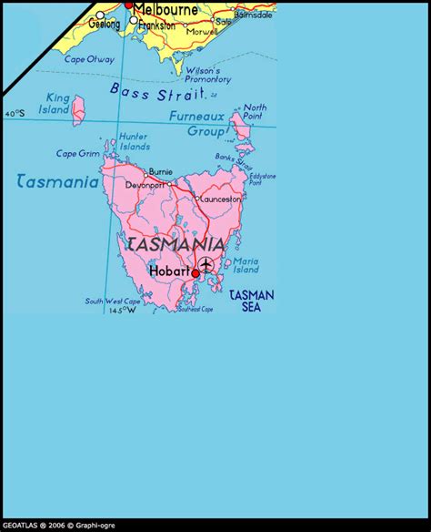 Map of Tasmania - Australia - Tourizm maps of the World, Australia Atlas