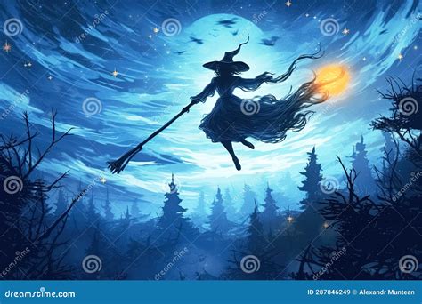 Witch Flying, Halloween Concept. Stock Illustration - Illustration of halloween, witch: 287846249