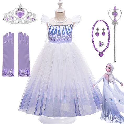 Frozen 2 Fantastic Anna Elsa 2 Princess Dress Up White Halloween Costume Long Gown Kids Wedding ...