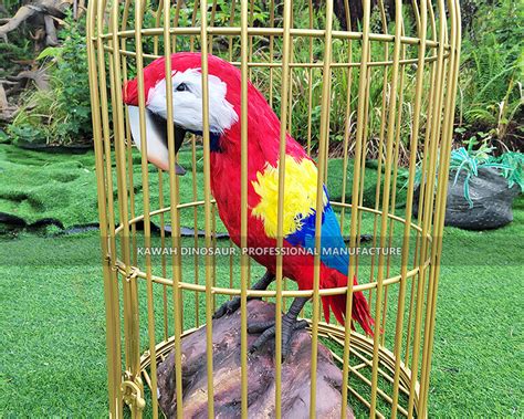 Realistic Parrot Animatronic In Cage Animatronic Birds Life Size Parrot Bird Statue AA-1267 ...