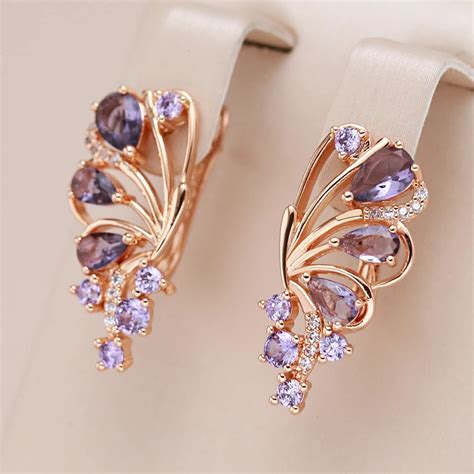 Kinel Hot Shiny Purple Natural Zircon Butterfly Drop Earrings Women