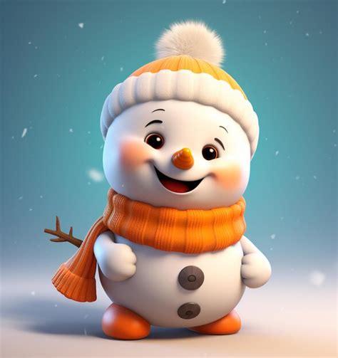 Premium AI Image Cartoon Of A Cute Snowman With Hat And Scarf