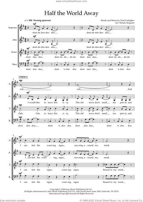 Half The World Away Arr Wendy Sergeant Sheet Music For Choir SATB