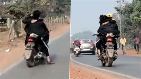 Chhattisgarh Couple Seen Hugging And Kissing Each Other On Moving Bike