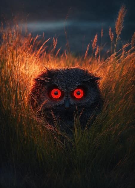 Premium Photo | Red eyes eyes only on tall grass in a field at night