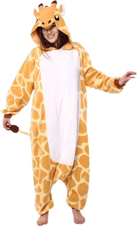 KIMU Onesie Giraf Pak Kostuum Oranje Geel Giraffe Maat XS S