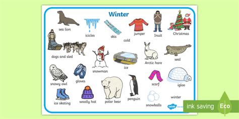 Winter Word Bank Winter Word Mat Writing Aid Topic Words Skis Ice