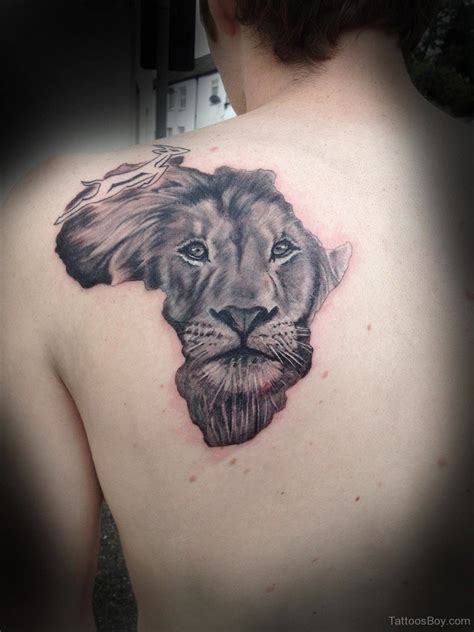 African Lion Map Tattoo On Back - Tattoos Designs