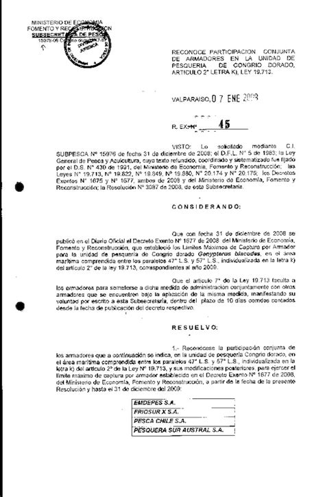 R EX N 45 09 Reconoce Participación Conjunta de Armadores 47 L S y