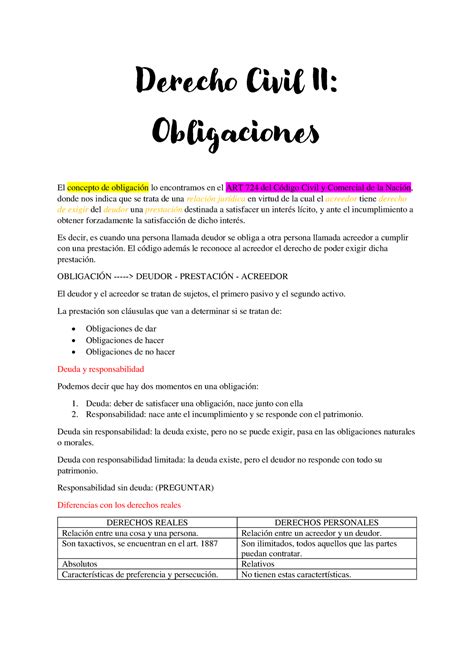 Obligaciones Derecho Civil Ii Obligaciones El Concepto De Obligación Lo Encontramos En El Art