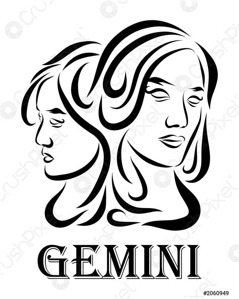 Vector De Arte De L Nea Gemini Zodiaco Eps Vector De Stock