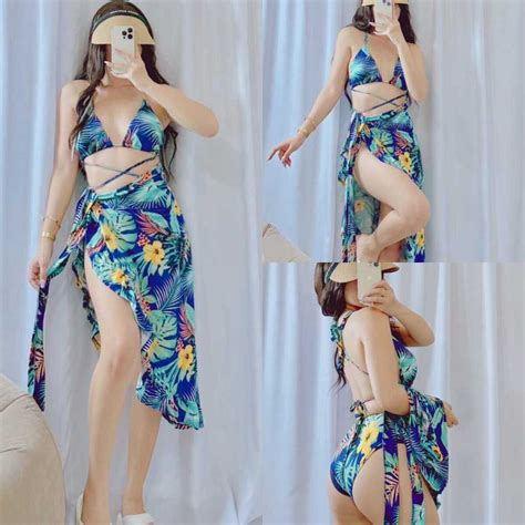 Summer Beach Sexy Split Skirt Three Piece In Bikini Swimsuit Swimwear Shopee Philippines
