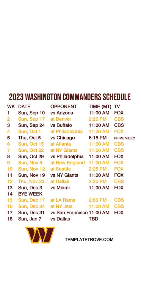 2023 2024 Washington Commanders Lock Screen Schedule For Iphone 6 7 8 Plus