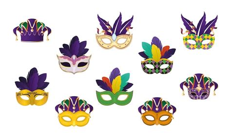 Mardi Gras Masken Mit Federn Set Design Party Karneval Dekoration