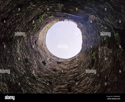 Stone Well Hole Old Construction From Inside Fall Down In The Well