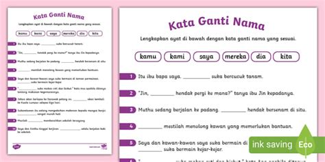 Latihan Kata Ganti Nama Diri Pertama Tahun 4 Tahun 1 Kata Ganti Nama