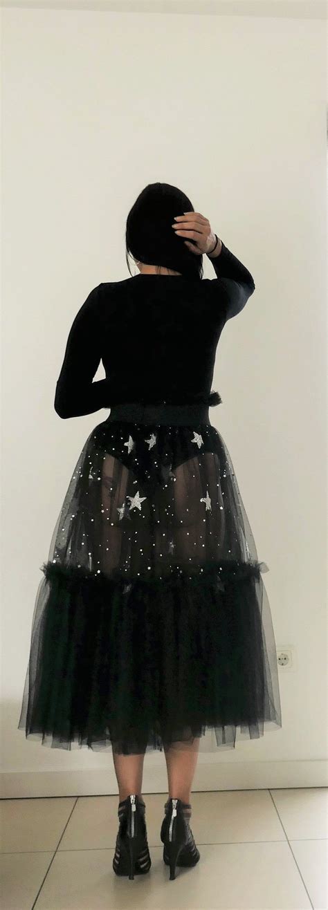 Silber Sterne Transparenter T Llrock Tulle Skirt One Piece Vintage