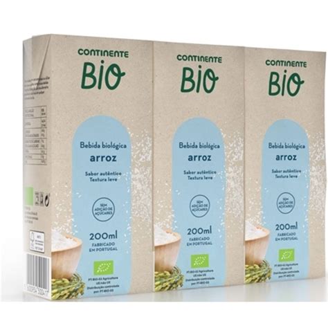 Bebida Vegetal De Arroz Continente Bio Emb 3 X 200 Ml Continente