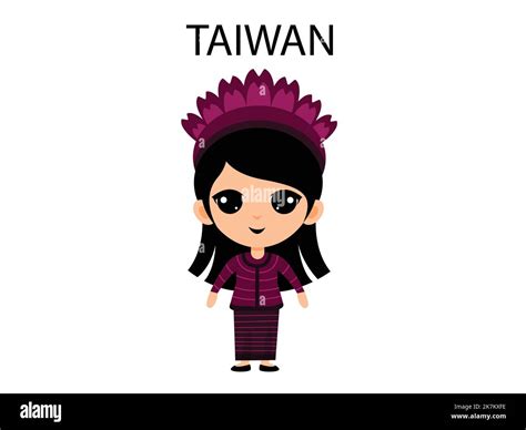 Taiwan girl wearing traditional outfit cartoon character vector ...